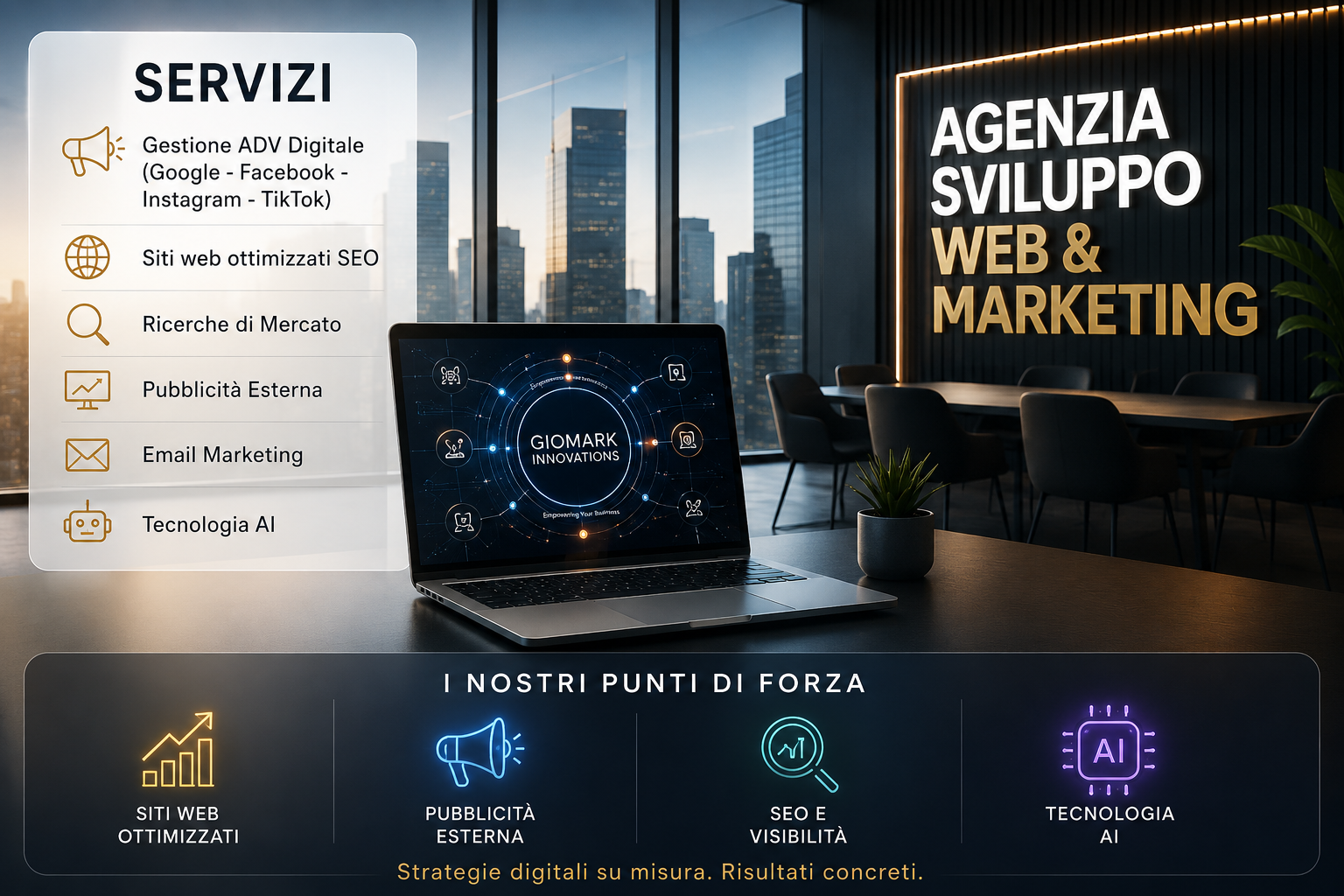 Servizi Giomark Innovations per web marketing, SEO, advertising e AI